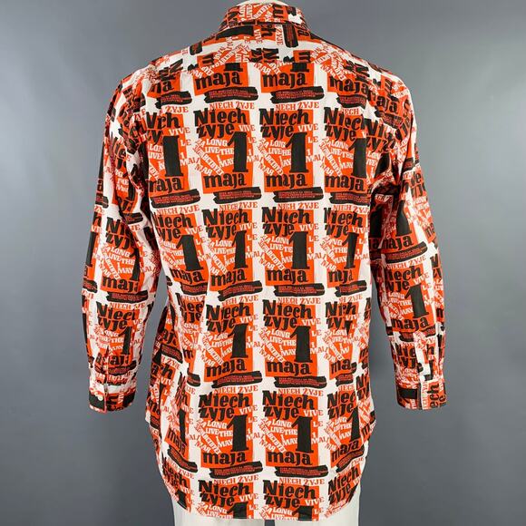 COMME des GARCONS SHIRT Size XL Red Black White Print Cotton Long Sleeve Shirt - Picture 4 of 6